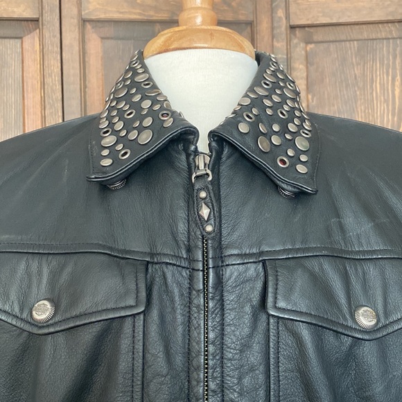 HARLEY DAVIDSON Leather Studded Biker Jacket, size XL, Black - Picture 5 of 14